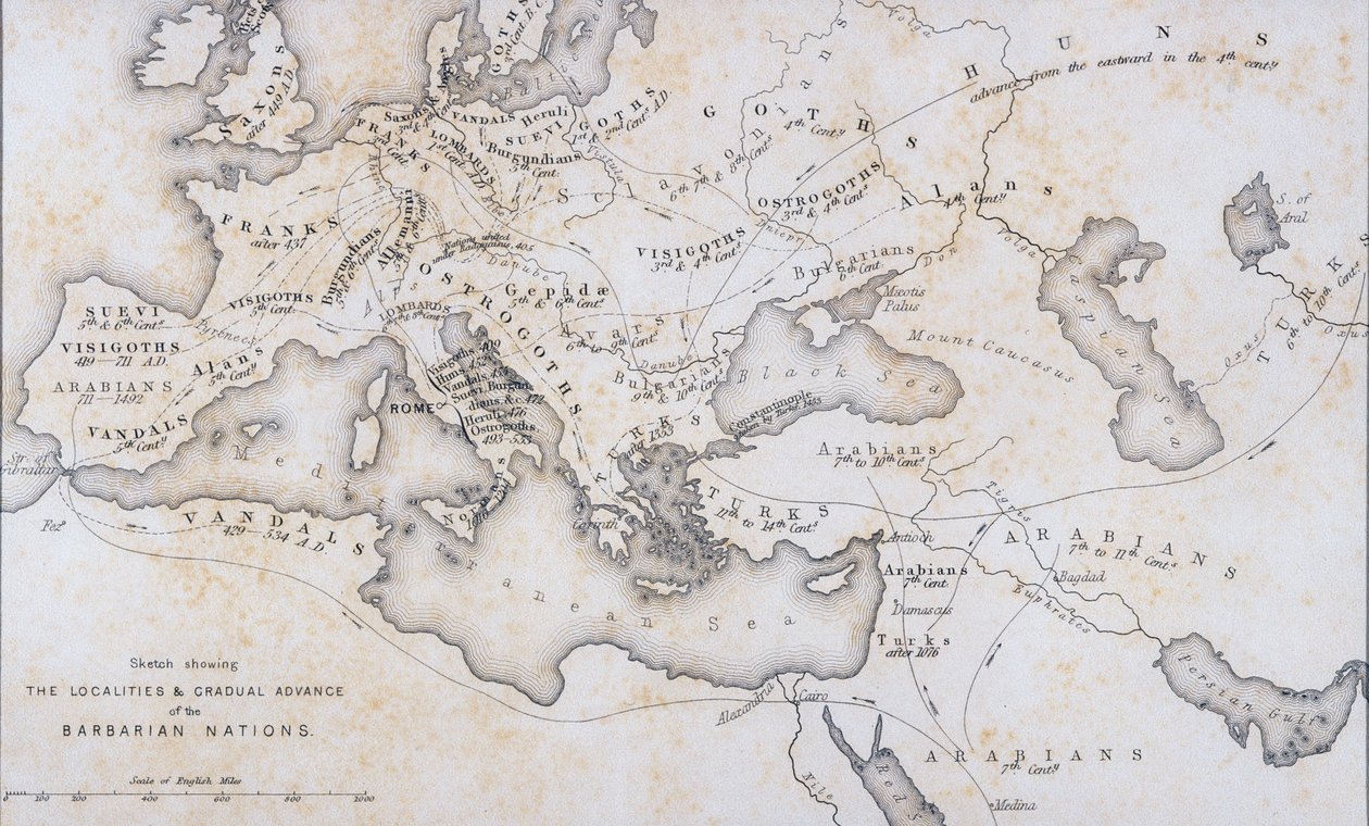 Lokality a postupný pokrok barbarských národů, c.1850 od W Hughes