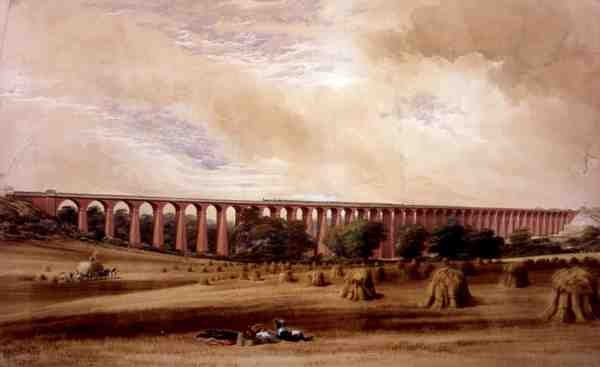 Welwyn viadukt, cca 1850 (akvarel na papíře) od W. Humber