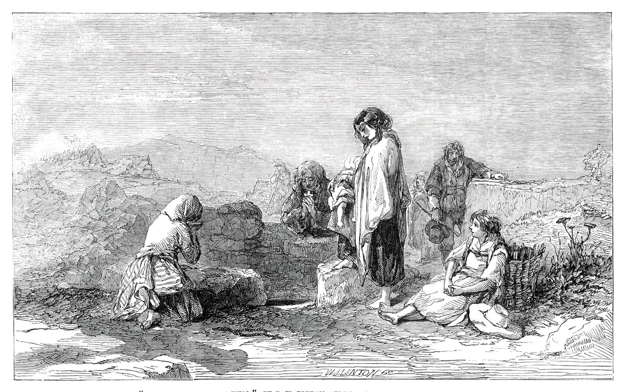 Poutníci ke svaté studni - od F. W. Tophama - z nové výstavy akvarelů, 1845. od W. J. Linton