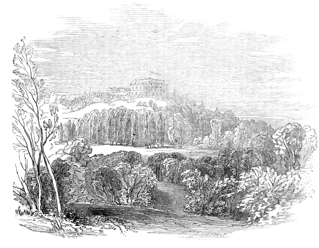 Letní palác ve Würtemburgu - z kresby Jeho královské Výsosti prince Alberta, 1845. od W. J. Linton