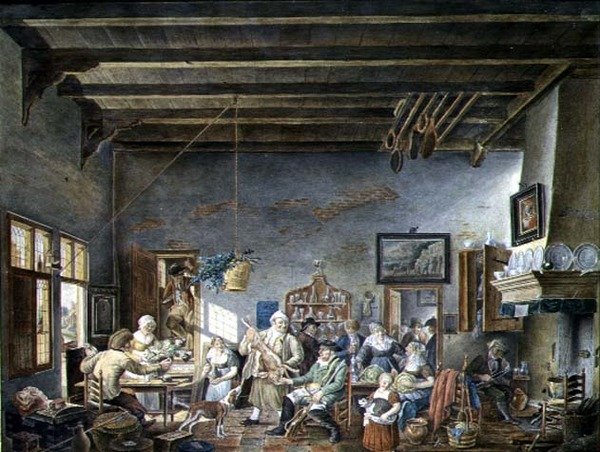 Interiér holandské taverny (podle obrazu Johannese Petruse van Horstocka) (1745-1825) 1824 (akvarel na papíře) od W. Jansens