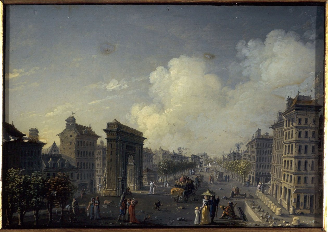 La porte de Saint-Denis et le boulevard, 1801-1850 (olej na hedvábí, sklo) od W. Lebelle