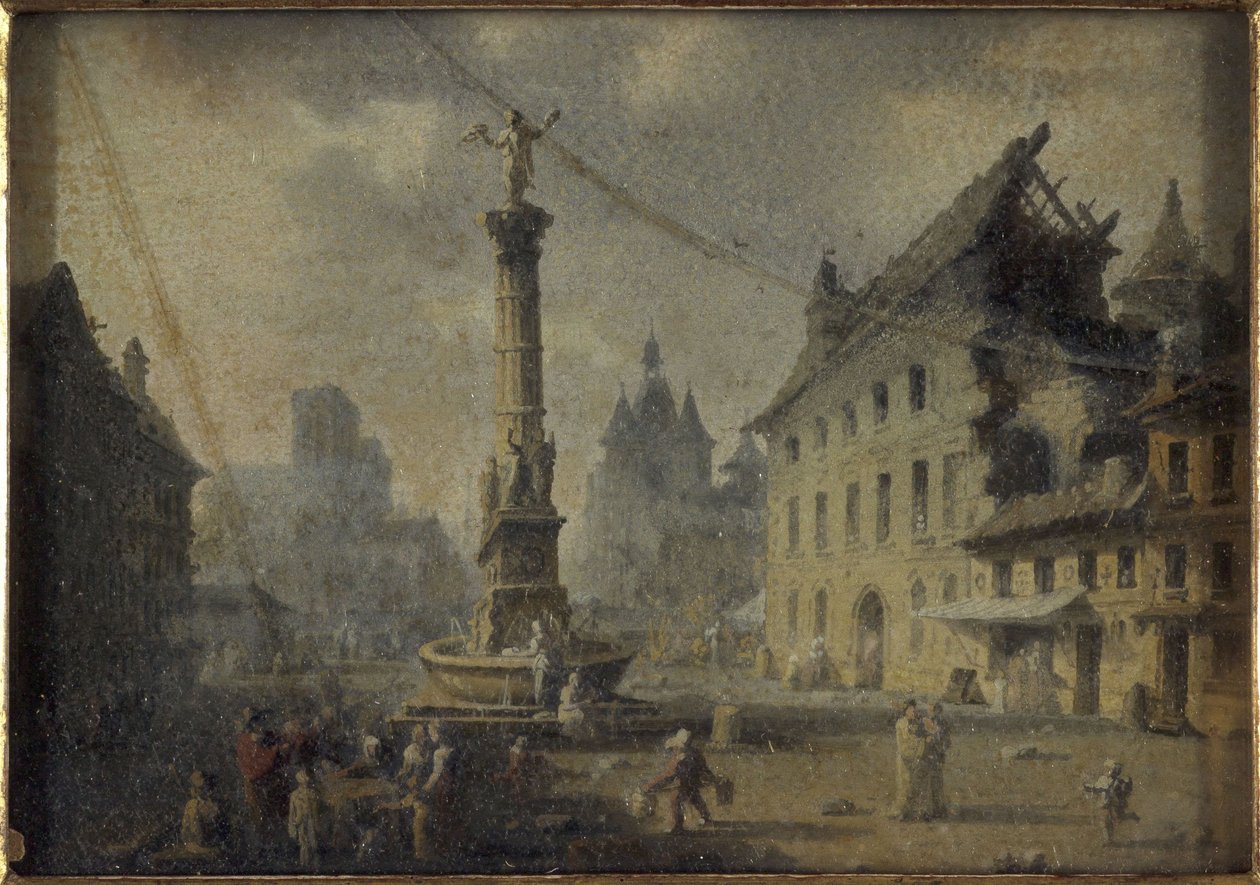 Place du Châtelet, 1809, 1809 (olej na hedvábí, sklo) od W. Lebelle