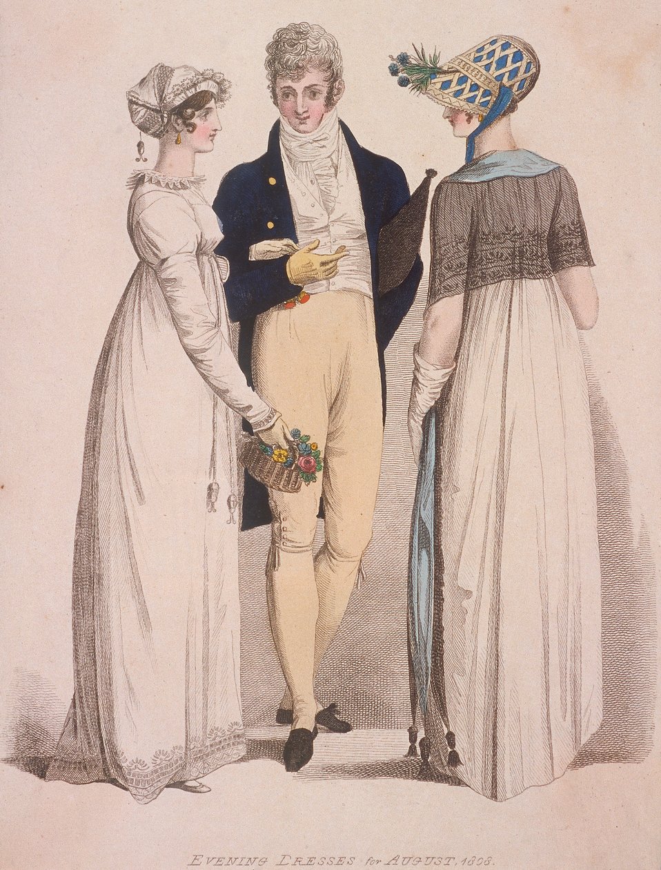 Dvě ženy a muž ve večerních šatech, 1808 od W Read