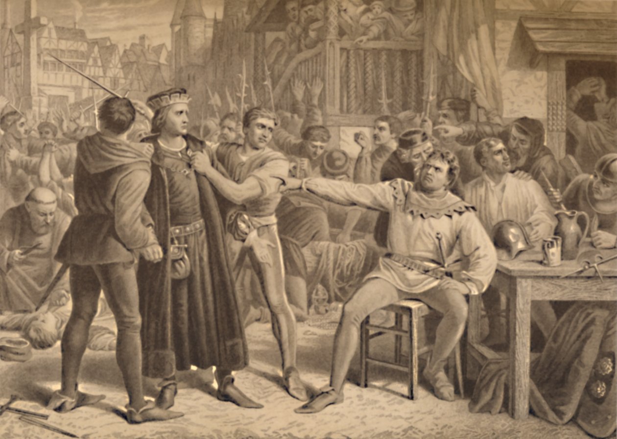 „Lord Saye a Sele přinesli Jacka Cadea“, 1886 od W Ridgway