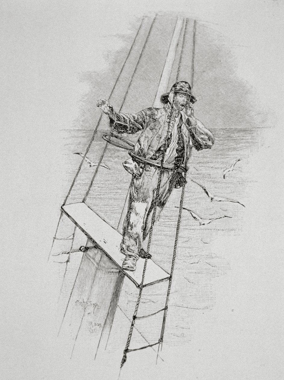 „Tam fouká, fouká, fouká“, pro „Nebezpečí a romance lovu velryb“ v Century Magazine, červen 1890 (rytina) od W. Taber