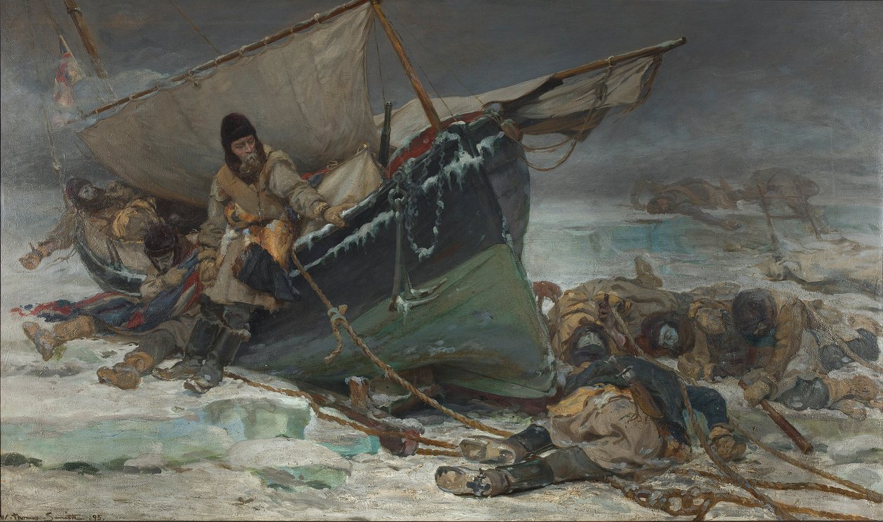 Sir John Franklin umírá u své lodi během výpravy lodí HMS 