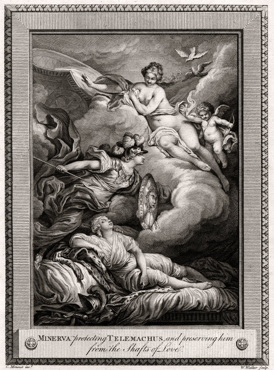 Minerva chránící Telemacha a chránící ho před Shafts of Love, 1775. od W. Walker