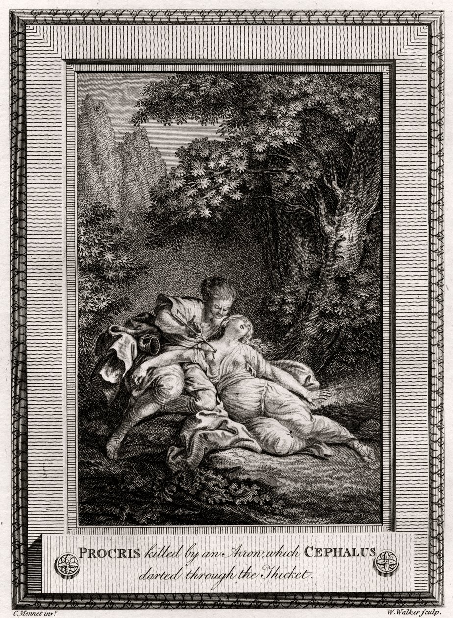 Procris Zabit šípem, který Cephalus proletěl houštím, 1775 od W. Walker