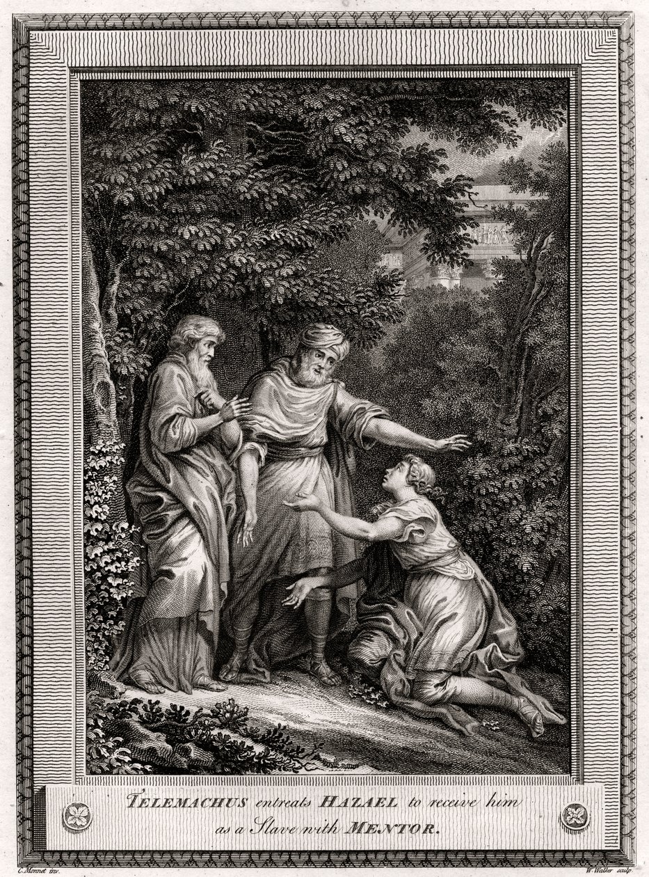 Telemachus prosí Hazaela, aby ho přijal jako otroka s Mentorem, 1775 od W. Walker