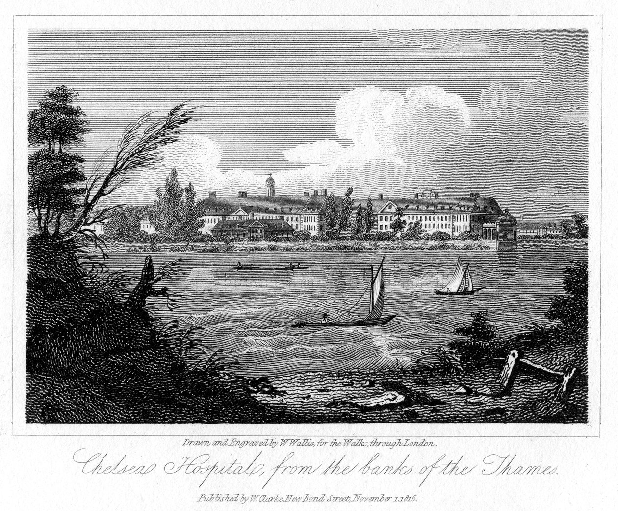 Chelsea Hospital, z Banks of the Thames, Londýn, 1816. od W. Wallis