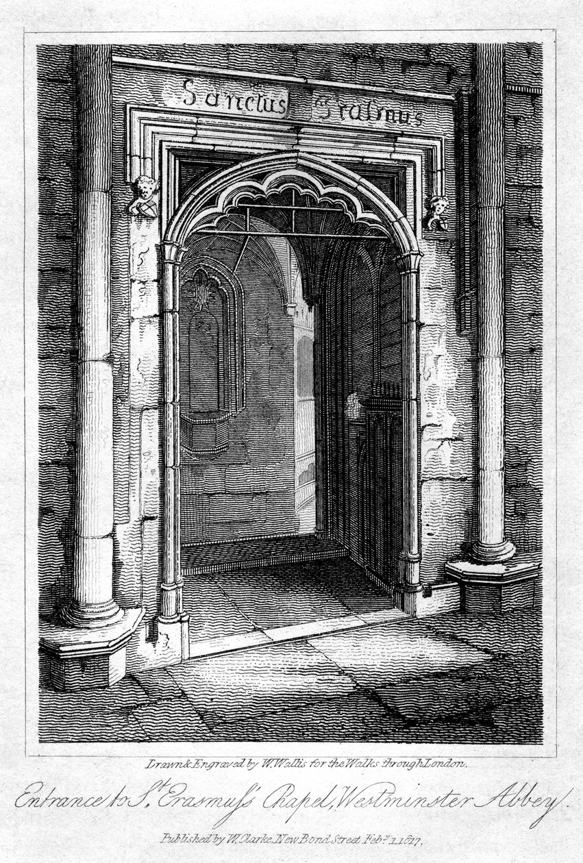 Vchod do kaple svatého Erasma, Westminster Abbey, Londýn, 1817. od W. Wallis