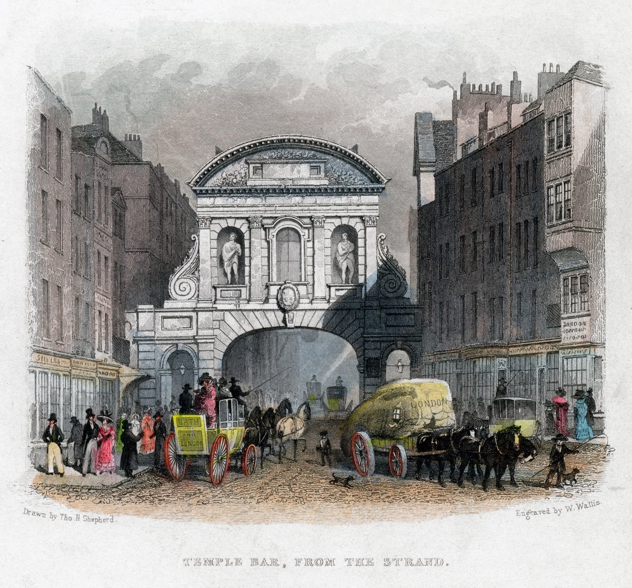 Temple Bar, z Strand, Londýn, 1829. od W. Wallis