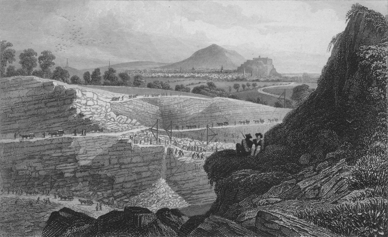 Kamenolomy, Craigleith, poblíž Edinburghu: Z nichž bylo postaveno Nové město, 1829 od W. Wallis