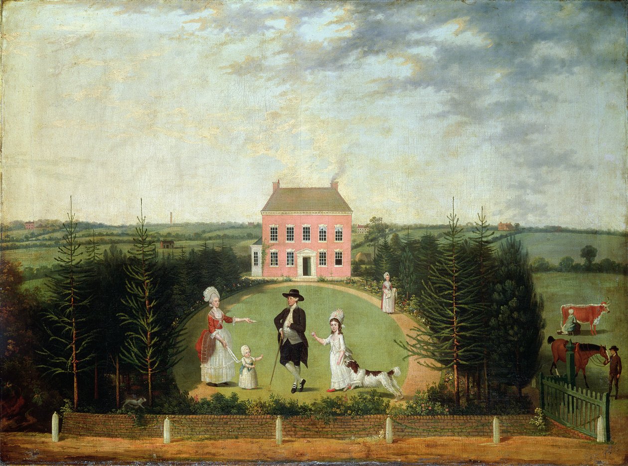 Conversation Piece before House on Monument Lane, Edgbaston, 1770-1820 od W. Williams