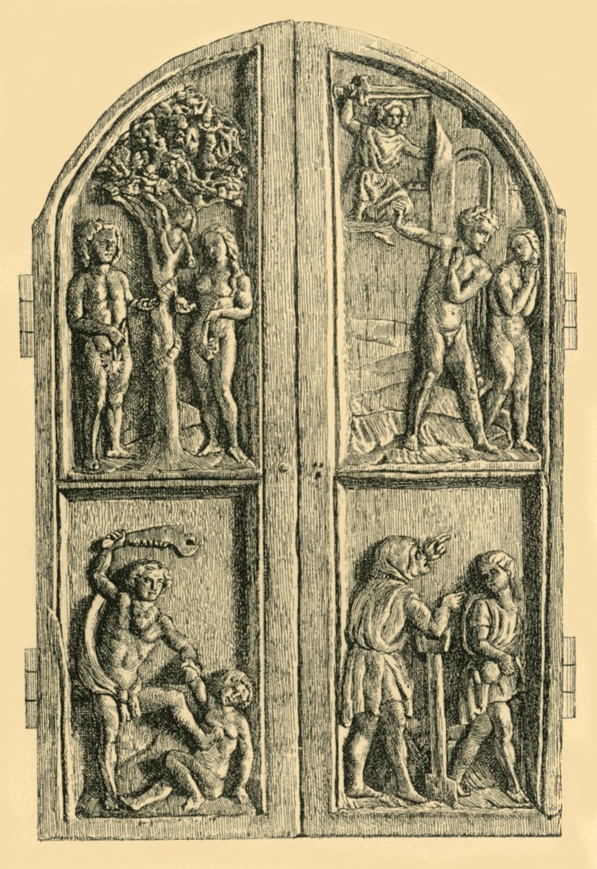 Dřevěný diptych s výjevy z Knihy Genesis, polovina 19. století, 1881. od W. Wise