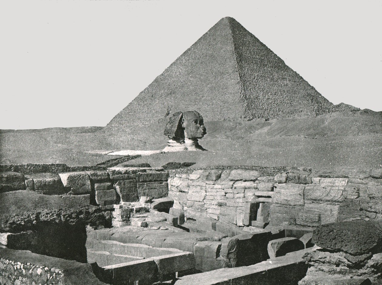 Velká pyramida, sfinga a chrám Chafea, Gizeh, Egypt, 1895. od W and S Ltd