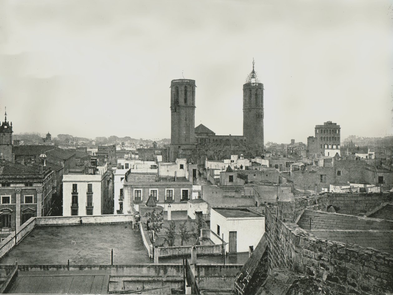 Část starého města s katedrálou, Barcelona, Španělsko, 1895. NE od W and S Ltd