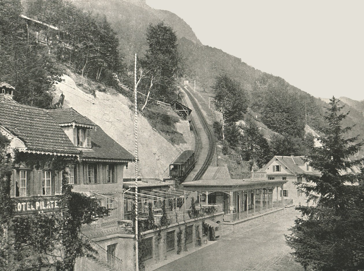 Výchozí bod železnice Pilatus, Alpnachstad, Švýcarsko, 1895. od W and S Ltd