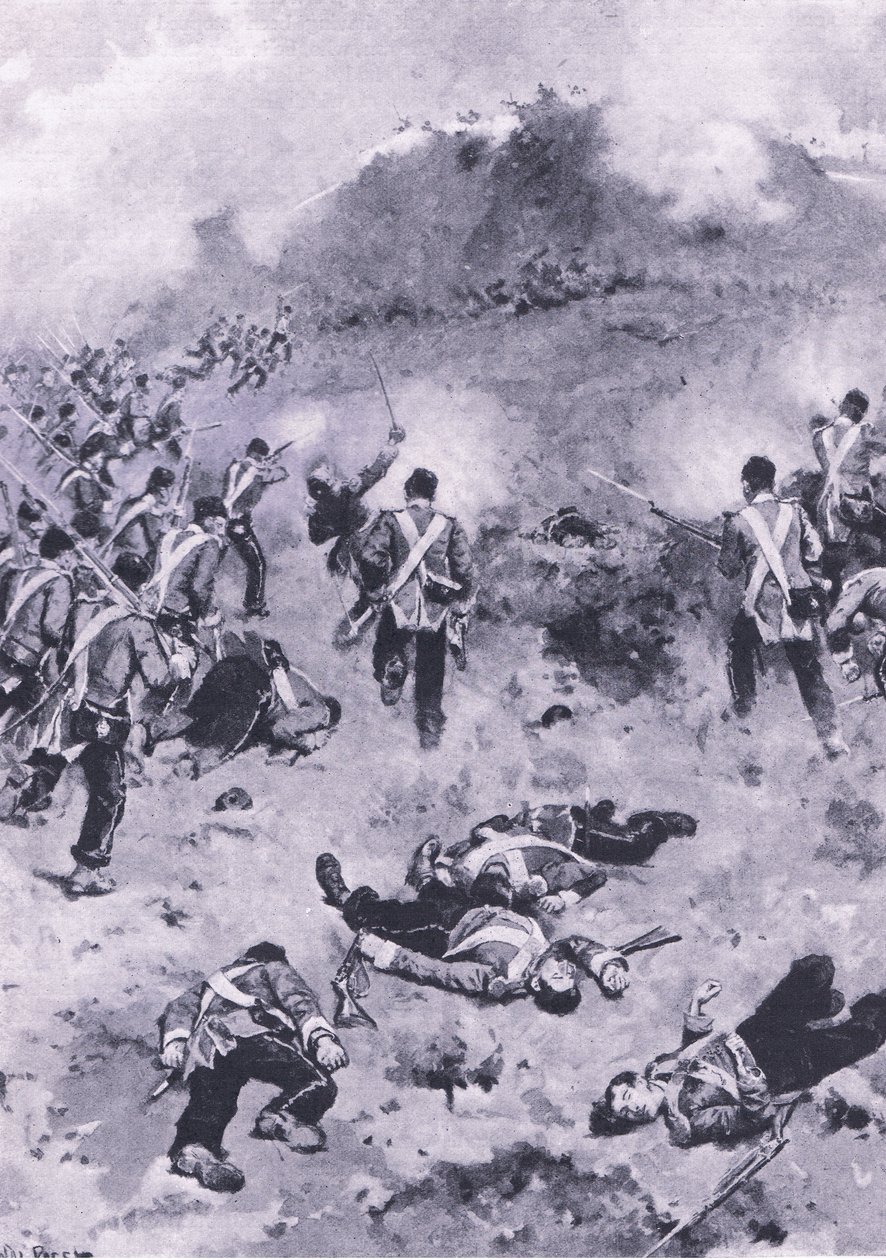 Assault on the Redan, ilustrace z britských bitev na souši a moři, 1915 od Wal Paget