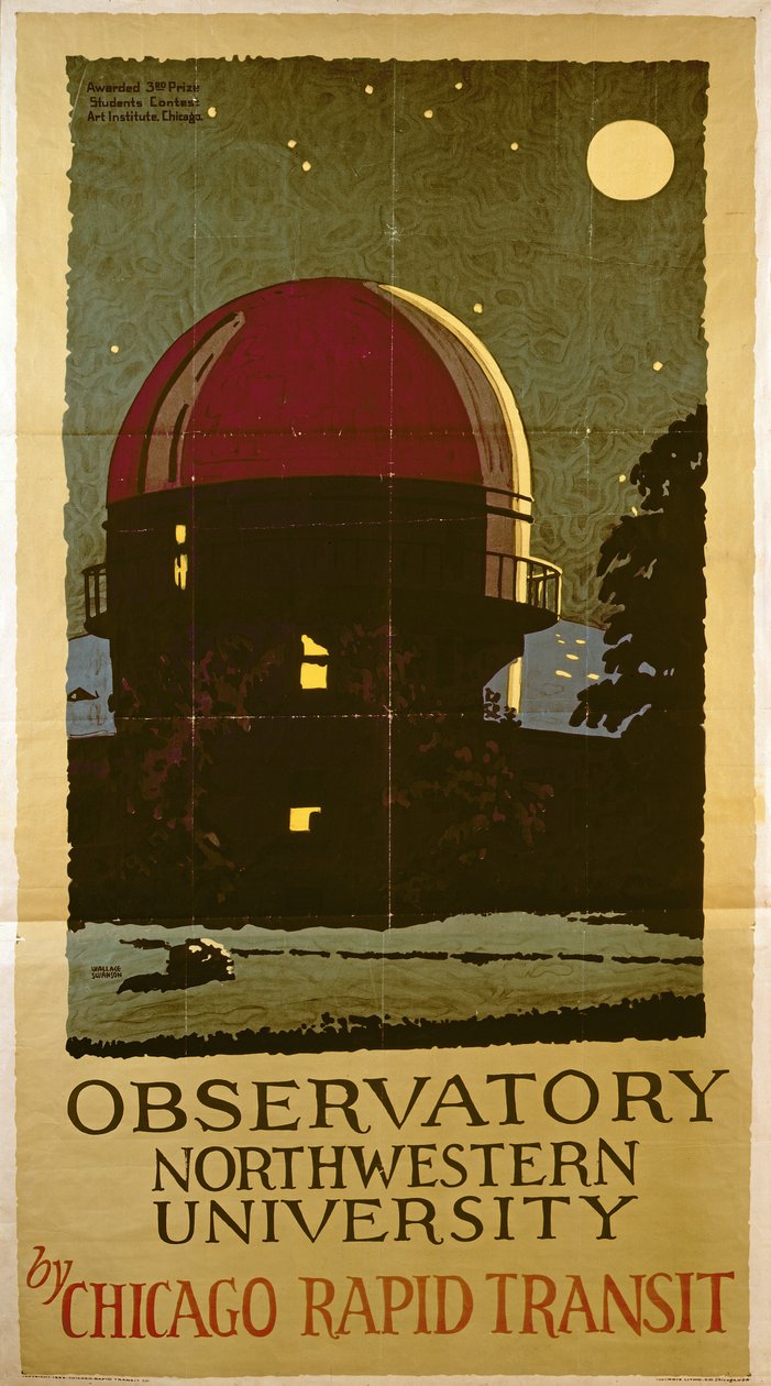 Observatory Northwestern University, plakát pro Chicago Rapid Transit Company, USA, 1925 od Wallace Swanson