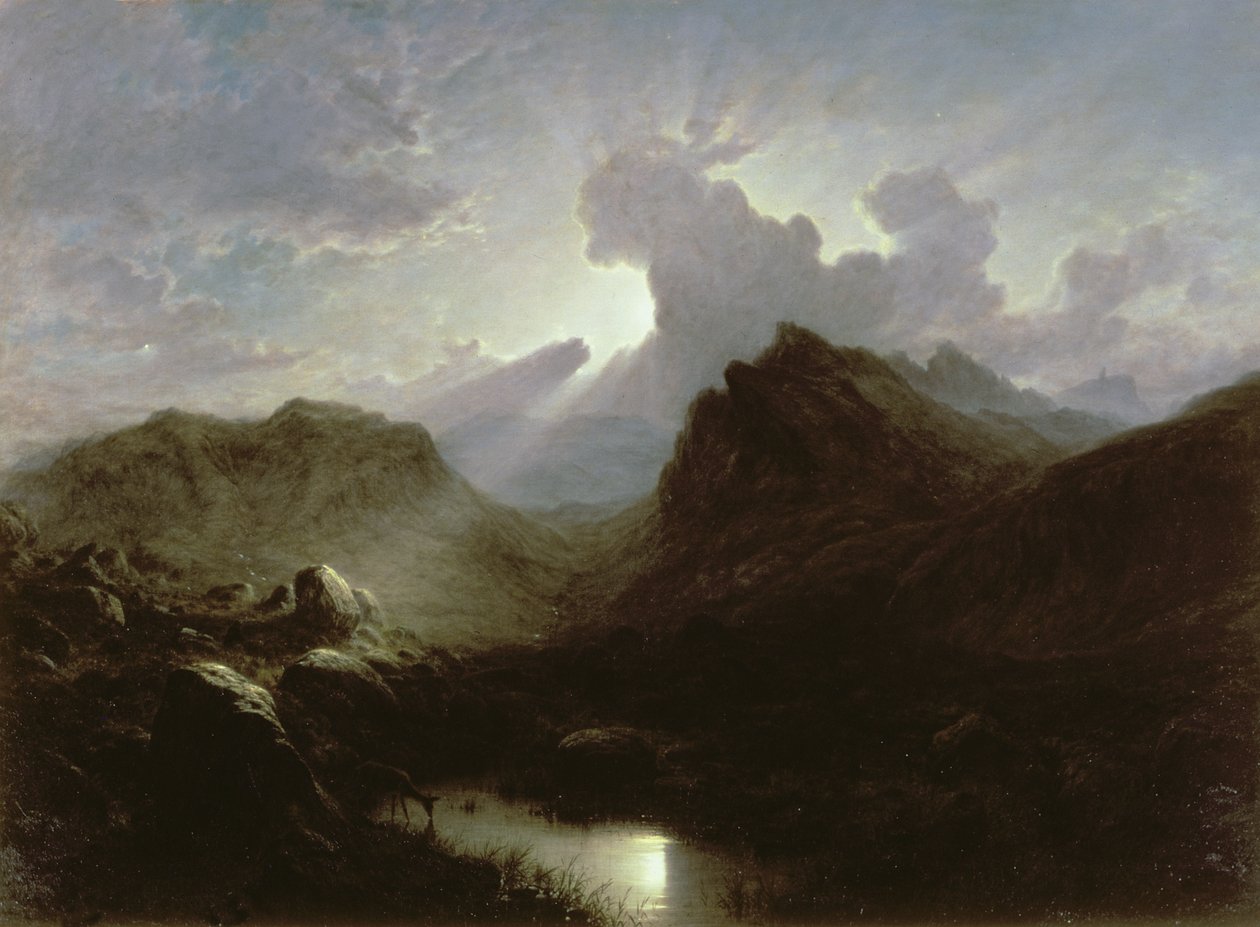 Jelení les, Skye, letní měsíční svit od Waller Hugh Paton