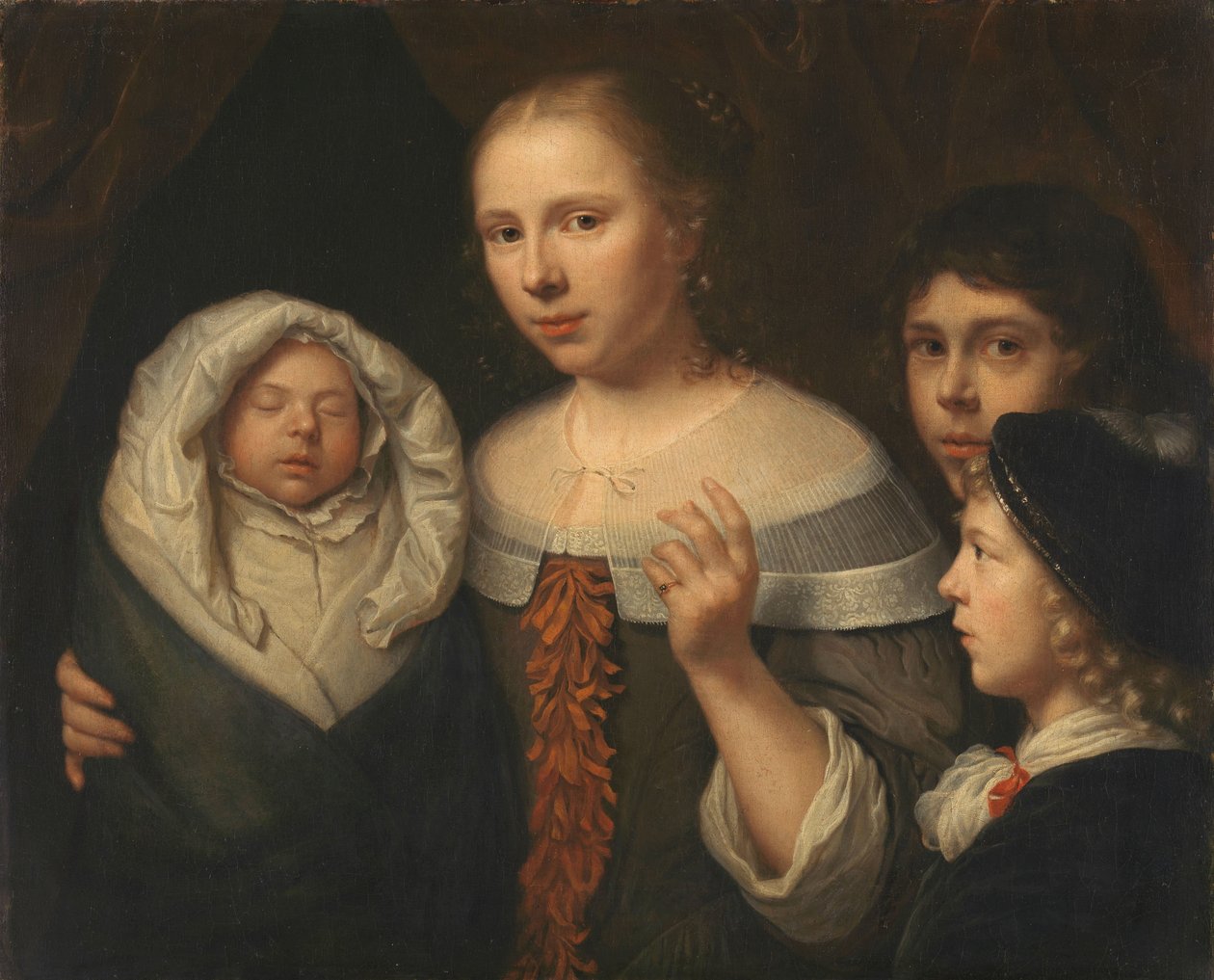Portrét mladé ženy se třemi dětmi od Wallerant Vaillant (attributed to)