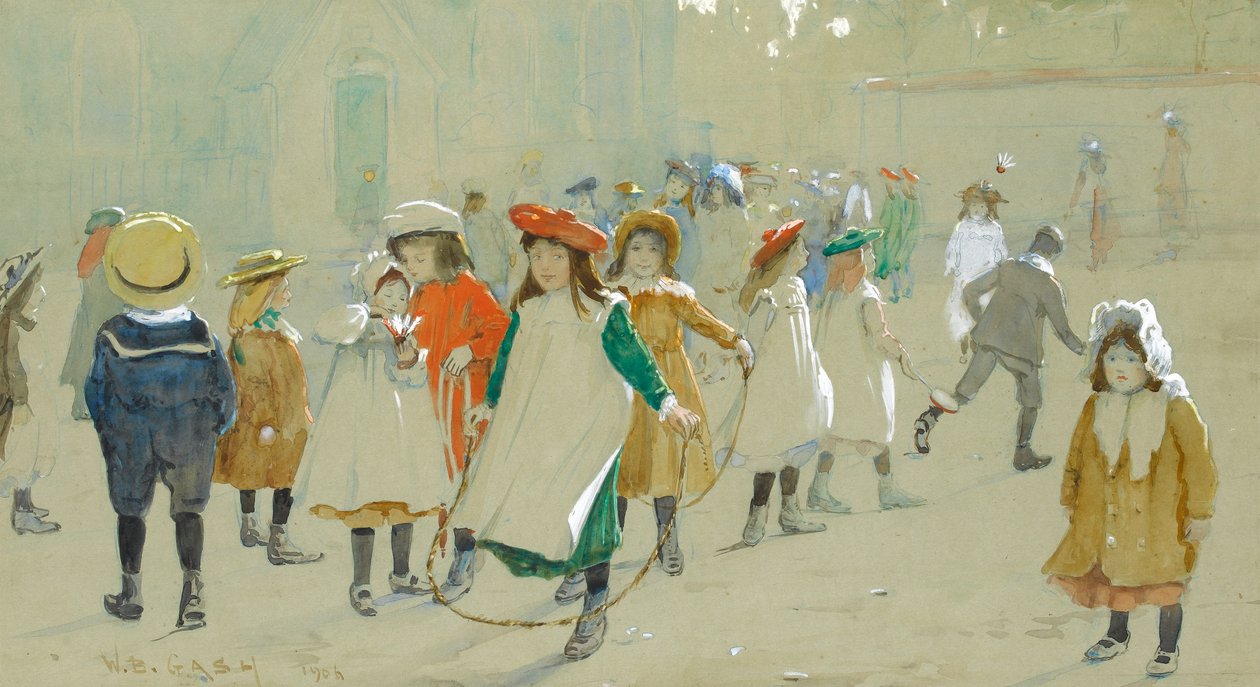 Děti na hřišti (pastel s wc a bílým zvýrazněním na papíře) od Walter Bonner Gash