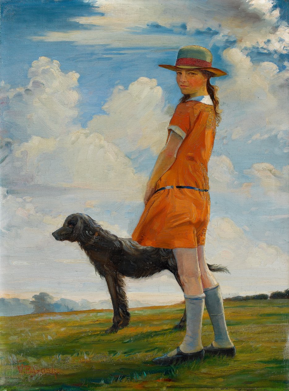 Umělcova dcera venčí farářova psa, asi 1924 od Walter Bonner Gash