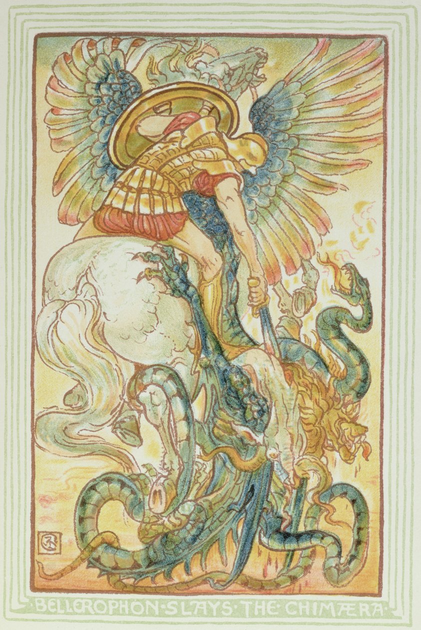 Bellerophon bojující s Chimaerou, 1895 od Walter Crane