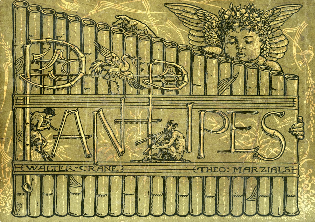Návrh obálky knihy "Pan-Pipes", A Book of Old Songs, Newly Arranged and with Accompaniments by Theo. Marzials, vydáno v Londýně nakladatelstvím George Routledge und Sons, 1884. od Walter Crane