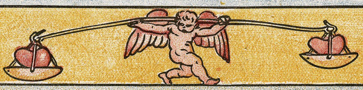 Eros vyvažující dvě srdce, 1884 od Walter Crane