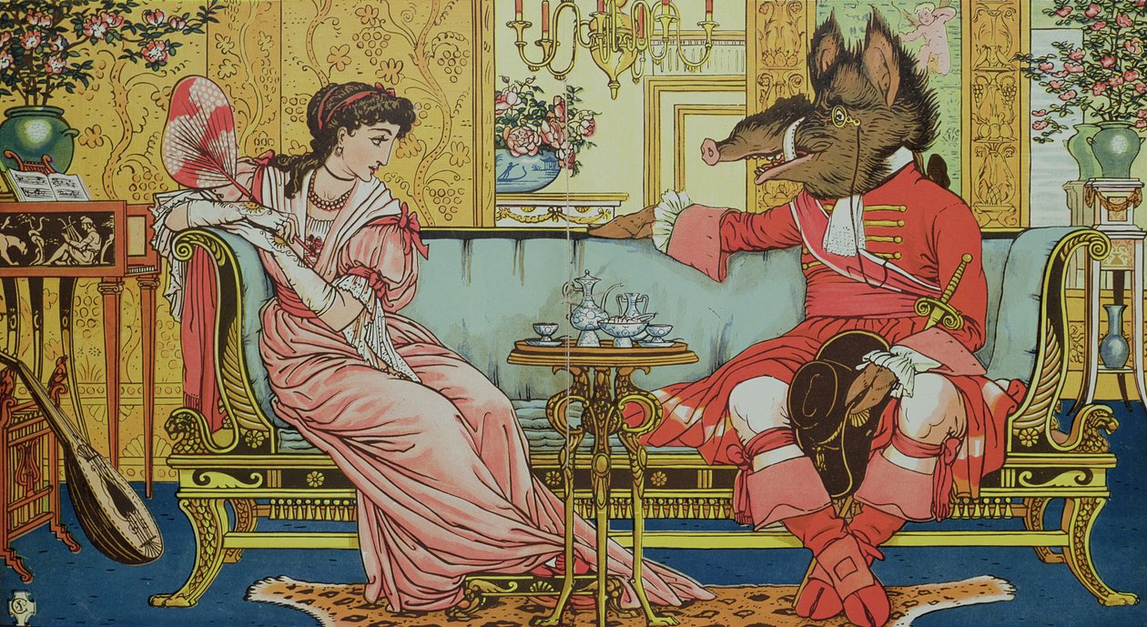 Ilustrace z filmu "Kráska a zvíře", kolem roku 1900 od Walter Crane