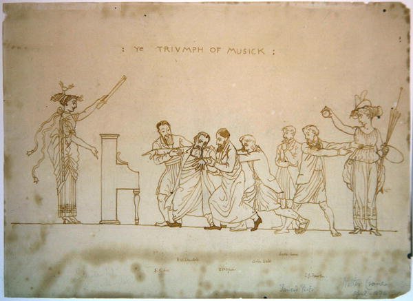 Triumf hudby (pero a hnědý inkoust přes grafit na papíře) od Walter Crane