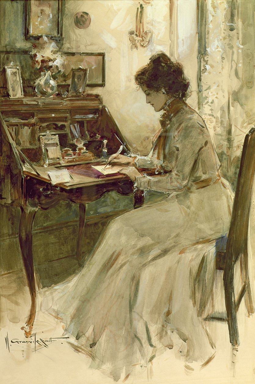 Psaní dopisu, 1900 (wc na ilustrační desce) od Walter Granville Smith
