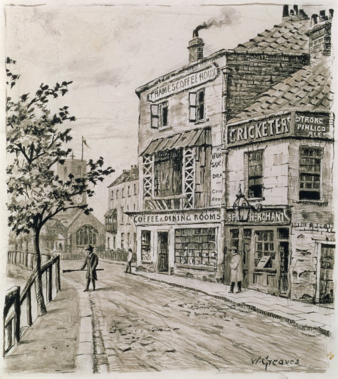 The Cricketers and the Thames Coffee House, Chelsea (inkoust na papíře) od Walter Greaves