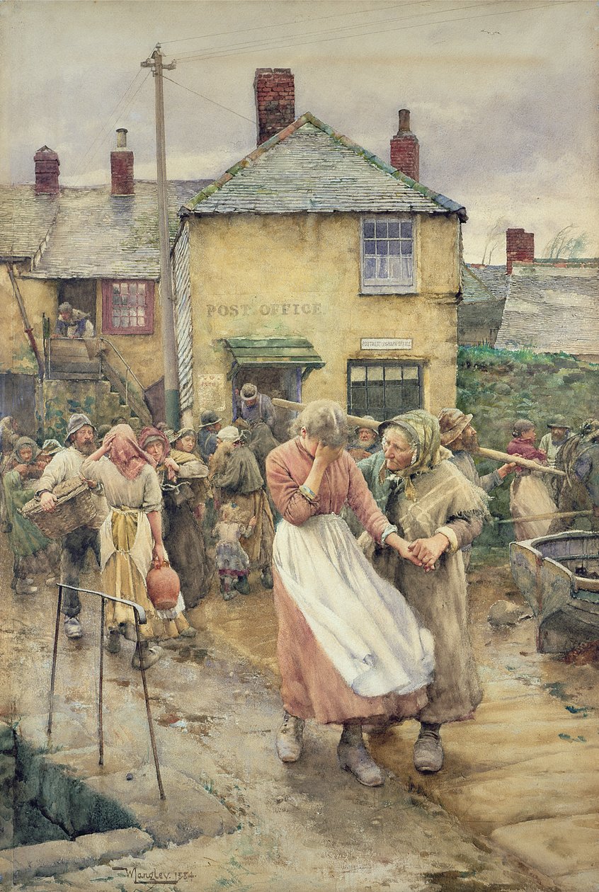 Mezi nezvěstnými, 1884 (wc na papíře) od Walter Langley