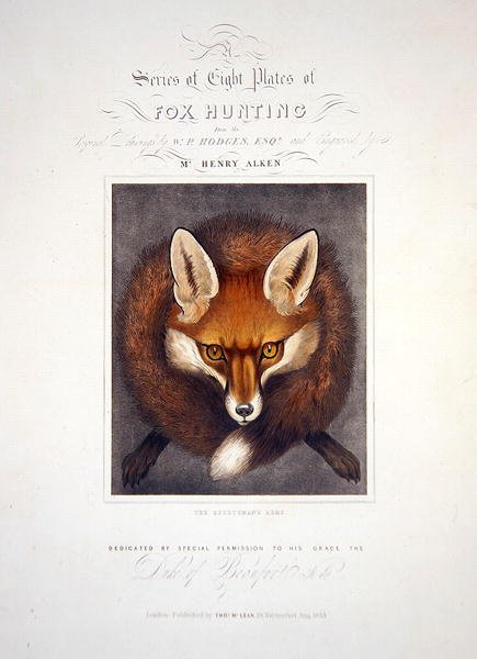 Titulní strana ze série osmi desek lovu lišek, věnovaná vévodovi z Beaufortu, vyryla Henry Alken (1785-1851), 1833 (ručně kolorovaná akvatinta) od Walter Parry after Hodges