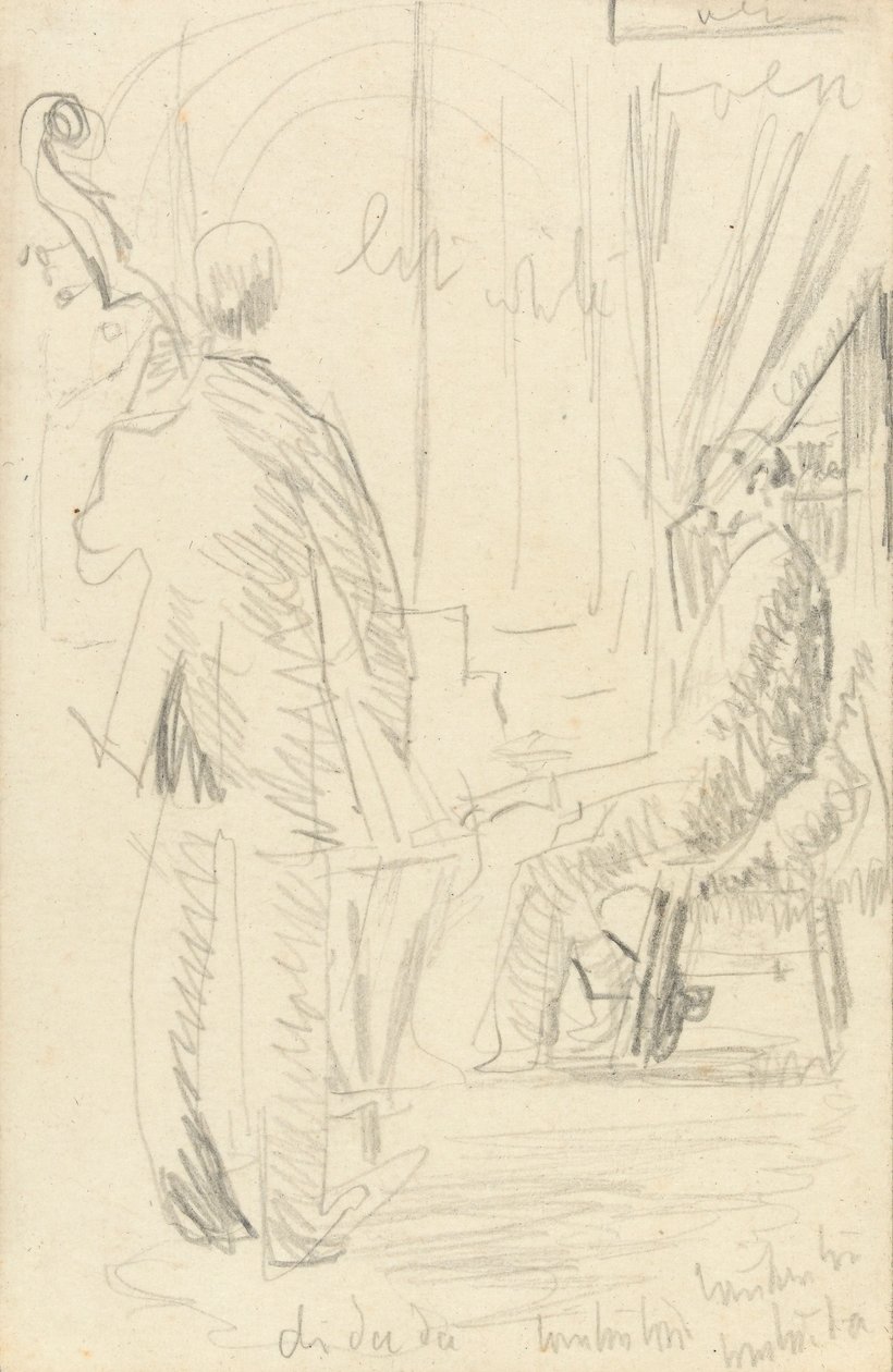 Hudební skupina: kontrabas a klavír (grafit na papíře) od Walter Richard Sickert