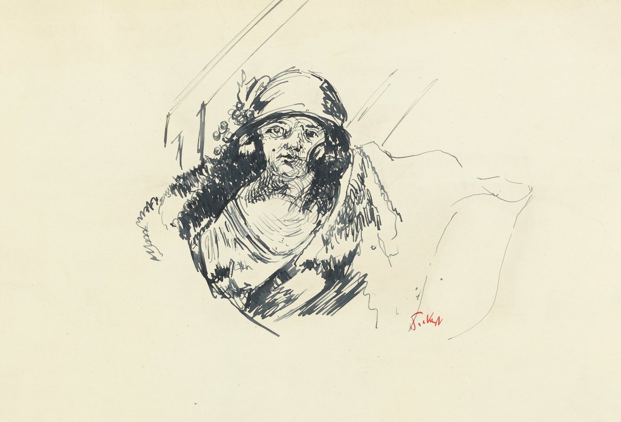 Studie slečny Fairfaxové (pero a modrý inkoust na papíře) od Walter Richard Sickert
