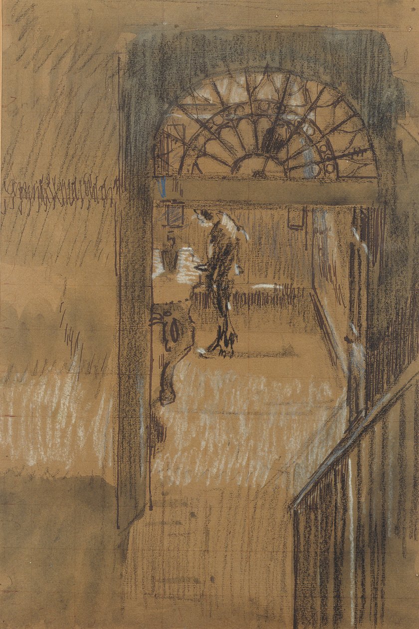 Whistlers Studio (černobílá křída, pero, inkoust a mytí na papíře) od Walter Richard Sickert