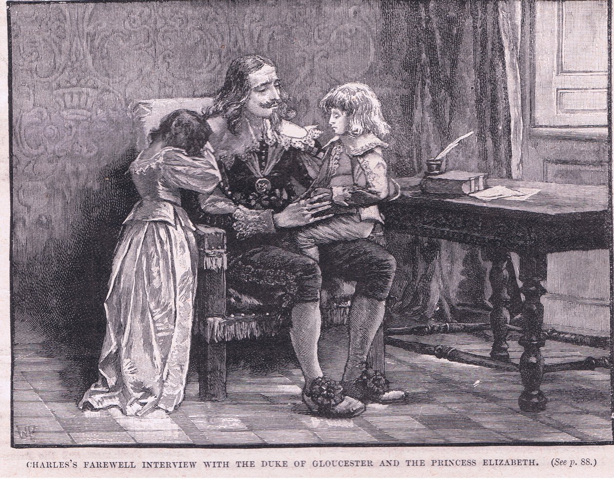 Charlesův rozhovor na rozloučenou s vévodou z Gloucesteru a princeznou Alžbětou AD 1649 od Walter Stanley Paget
