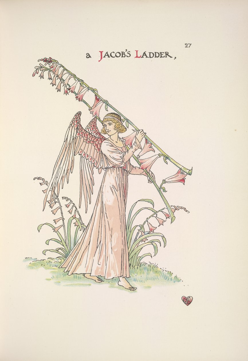 Jakubův žebřík. Anděl držící žebřík vyrobený z rostlin od Walter Crane