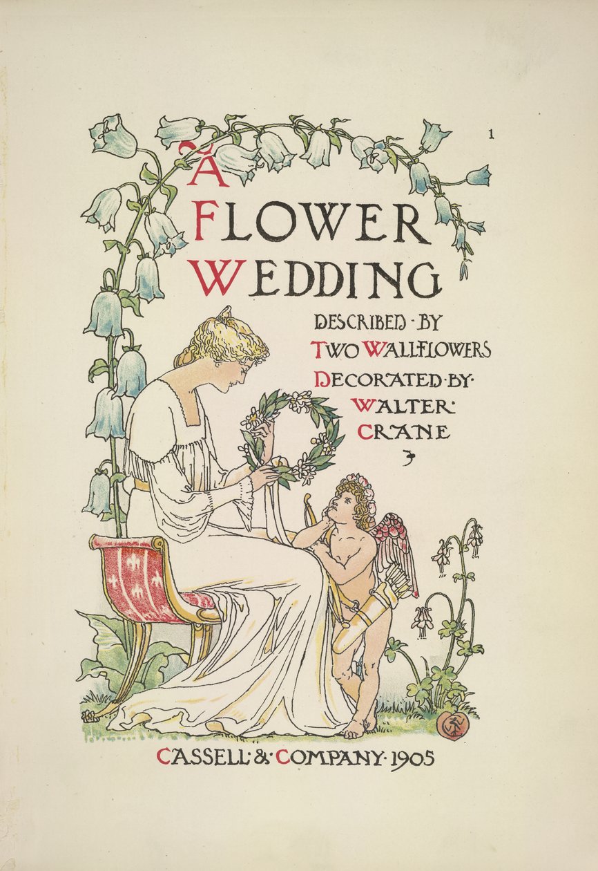 Sedící žena držící věnec; anděl se na ni dívá od Walter Crane