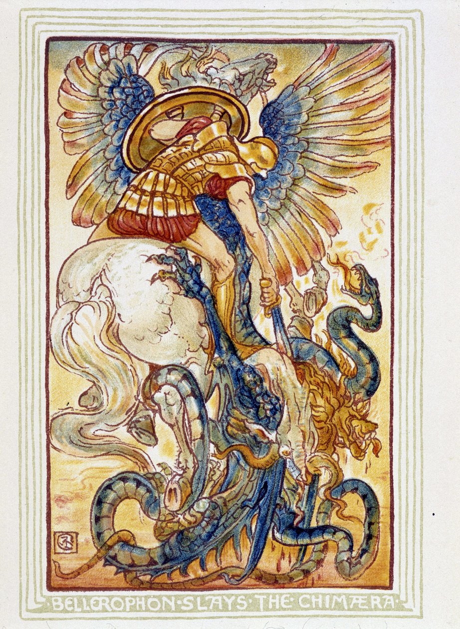 Bellerophon combat les chimeres - v „“Zázračná knížka pro dívky a chlapce“, nemoc. od Waltera Cranea od Walter Crane
