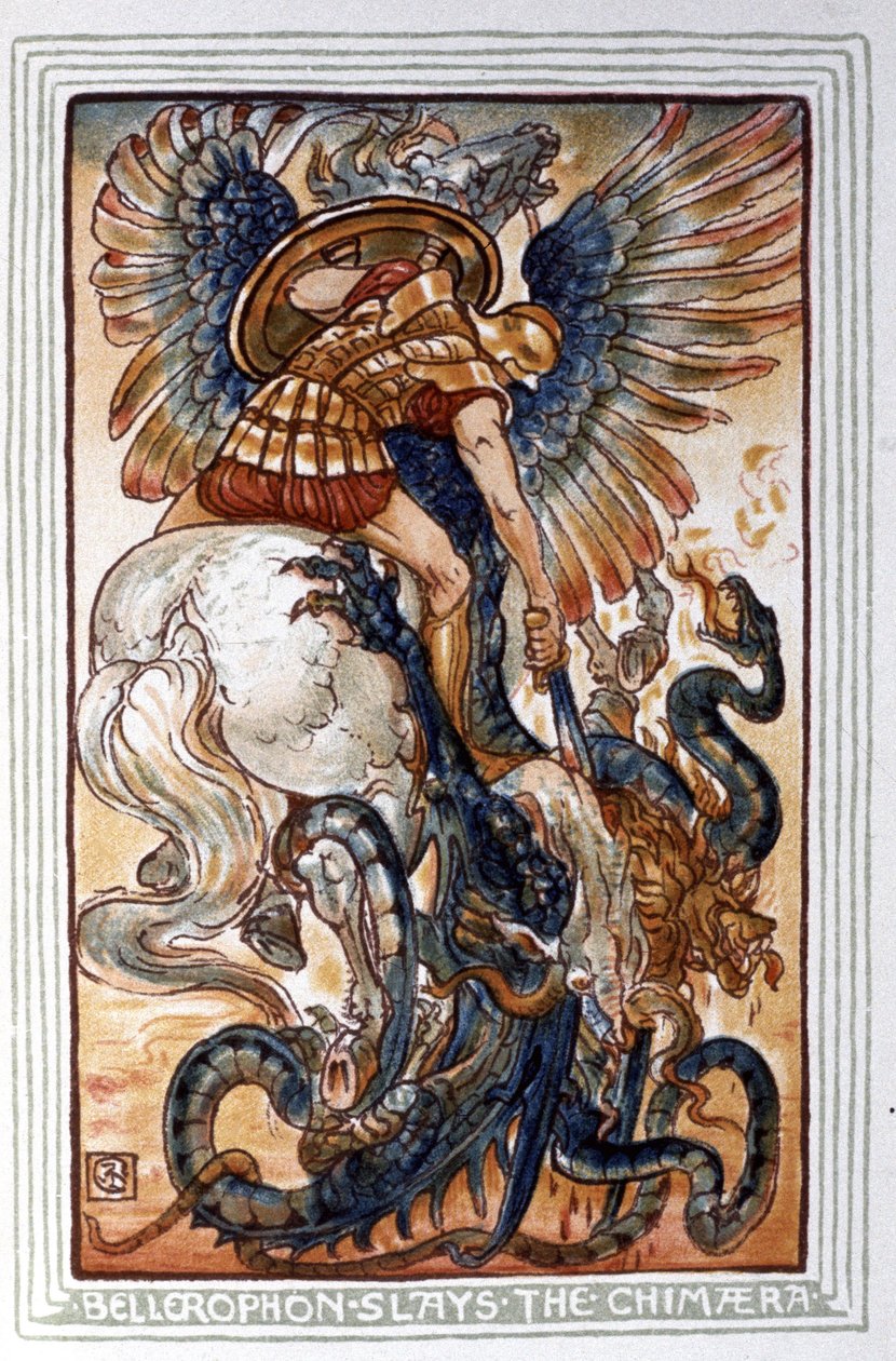 Bellerophon zabíjí Chimaeru, c. 1900 (ilustrace) od Walter Crane