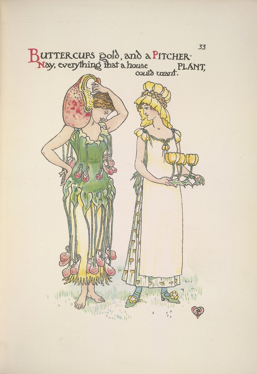 Pryskyřníky zlato a džbán rostlina. Dvě mladé ženy od Walter Crane