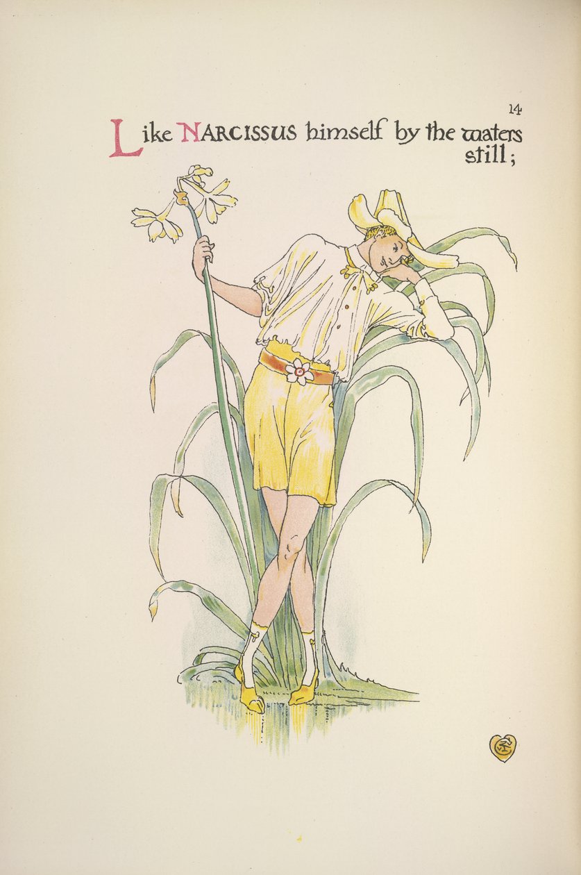 U vody je klid. Mladý muž stojící u břehu od Walter Crane