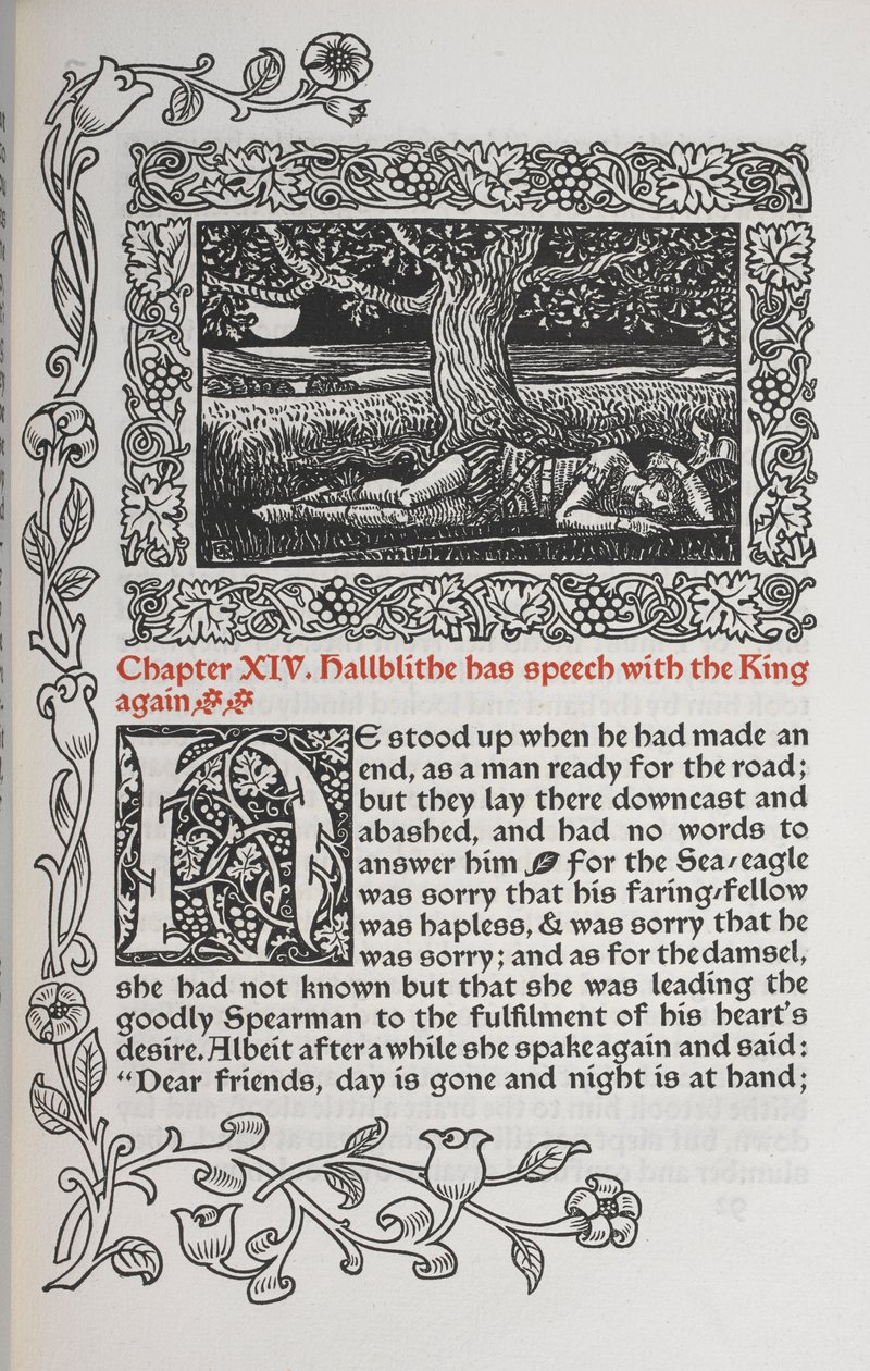 Kapitola XIV. Hallblithe má znovu řeč s králem. Postava muže spícího pod stromem. od Walter Crane