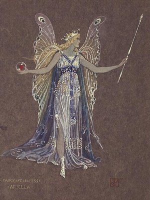 Kostýmní návrh pro princeznu vílu Ariella z filmu „Sněhulák“ (akvarel na hnědém papíře) od Walter Crane